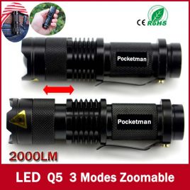 Mini Black 2000LM Zoomable Waterproof LED Flashlight